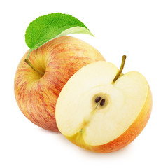 Composition with whole and cutted red apples isolated on a white background.