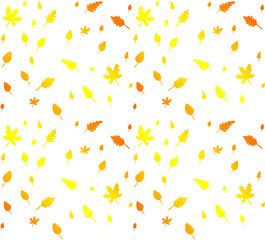 Seamless pattern from autumn leaves painted with watercolors on white background. Coloured bright leaves hand-painted, paint, texture, watercolor