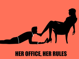 powerful office lady dominates male macho man