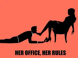 Tuinposter powerful office lady dominates male macho man © Modern Art Design