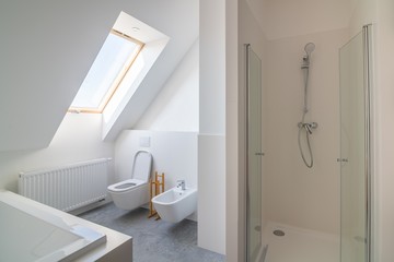 Modern bright apartment bathroom with toilet in loft apartment