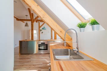 Modern attic white bright kitchen