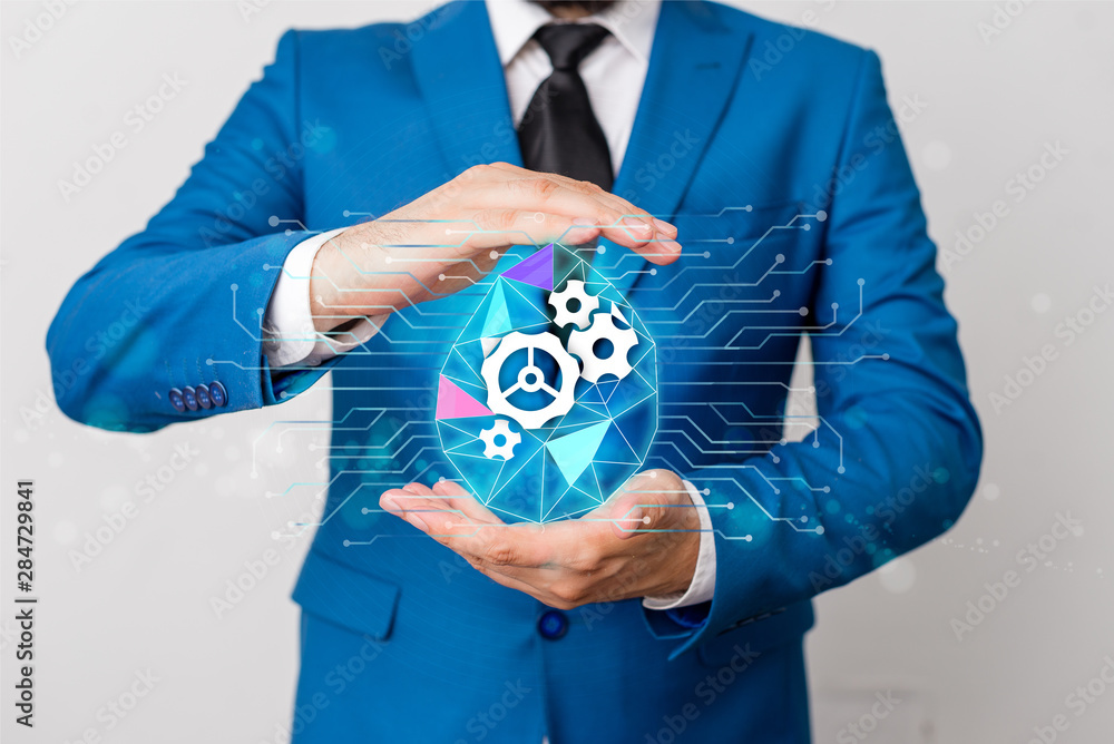 Poster man net gears bubble hands suit machinery stuff office technological device