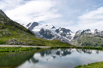 Naklejka na ściany i meble beautiful landscape with mountain glacier lake, Sustenpass, Canton Bern, Switzerland, Europe 