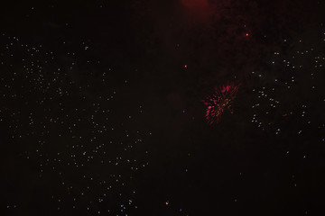 Bright fireworks against the night sky. Fireworks in the night sky.