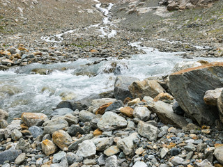 glacier river, glacier and rocks, Sustenpass, Canton Bern, Switzerland, Europe 