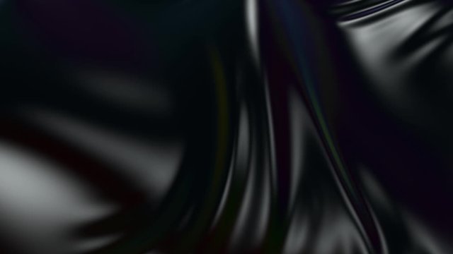 Abstract black silky fabric forms beautiful folds in the air in slow motion. 4k 3D animation of wavy tissue surface that forms ripples and folds. Animated texture