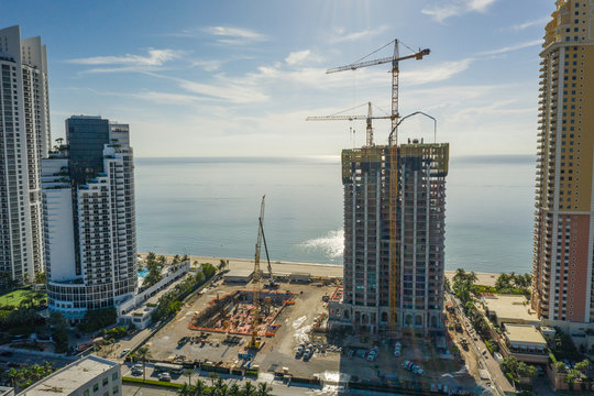 Aerial photo construction stages site Estates at Acqualina Sunny Isles Beach FL