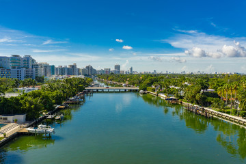 Fototapeta na wymiar Aerial photo Miami Beach Indian creek waterway with luxury homes