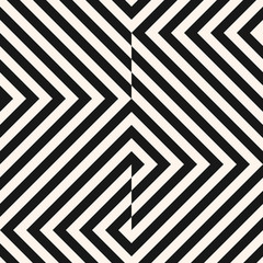 Vector geometric lines seamless pattern. Trendy monochrome texture with diagonal stripes, broken lines, chevron, zigzag, squares, tiles. Simple abstract geometry. Modern black and white background