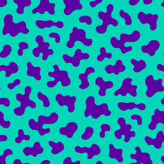 Fototapeta na wymiar Vector seamless pattern with chaotic spots. Purple and turquoise colored texture