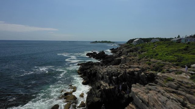 Aerial flight over Giants Stairs Harpswell, coastal flight Fast