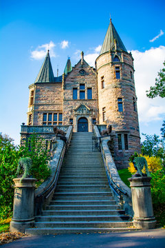 Front view of Teleborg Castle in Southern Sweden, Smaland. Ancient architecture, classical architecture with towers