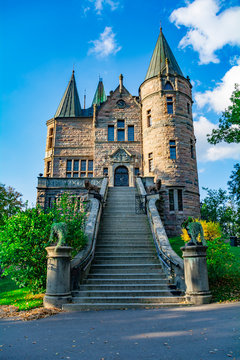 Front view of Teleborg Castle in Southern Sweden, Smaland. Ancient architecture, classical architecture with towers