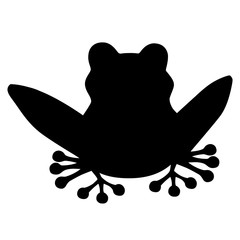 Black silhouette cute smiling frog sitting on ground cartoon animal design flat vector illustration isolated on white background