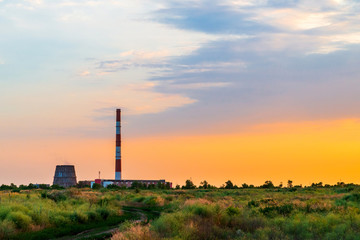 Fototapeta na wymiar Thermal power stations during sunset