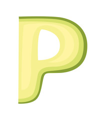Fruit letter P avocado style cartoon fruit design flat vector illustration isolated on white background