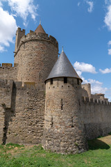 Fototapeta na wymiar Ramparts of Medieval City of Carcassonne in France