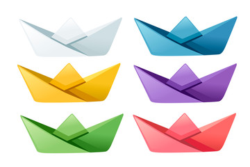 Set of colored folded paper boats flat vector illustration isolated on white background