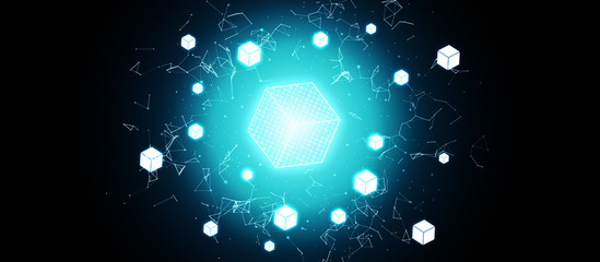 Decentralize Businessman future innovation blockchain technology concept token money bank bitcoin. Safe trust fintech efficiency clouds security crypto digital ai smart contract transaction protection