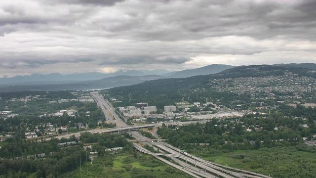 Wide Aerial Cloverleaf Interchange of I-405 and I-90