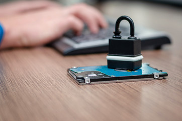 cyber security internet and networking concept. Concept of internet password security, data privacy, cybercrime prevention. Padlock on computer keyboard. 