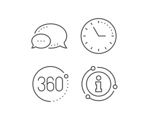 360 degrees line icon. Chat bubble, info sign elements. VR simulation sign. Panoramic view symbol. Linear 360 degrees outline icon. Information bubble. Vector