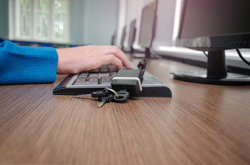 cyber security internet and networking concept. Concept of internet password security, data privacy, cybercrime prevention. Padlock on computer keyboard. 