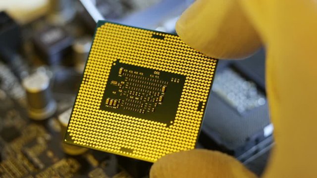 Close-up of computer processor with electronic circuit board 