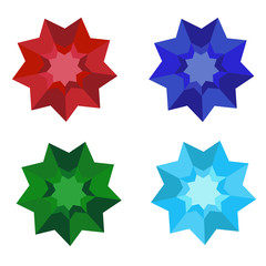 Set of 4 polygonal shiny halftone stars. Usable for cards, invitations, posters, banners, diary etc. Vector illustration.