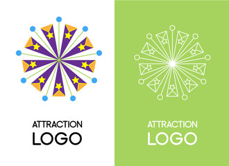 Original fun logos. Set of two vector illustrations, white linear and colored flat. Usable for fairy, festival, circus or amusement park emblem