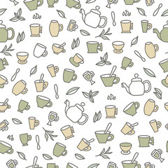 Seamless pattern of tea cups. Vector illustration.