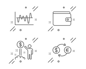 Fototapeta na wymiar Income money, Stock analysis and Money wallet line icons set. Currency exchange sign. Wealth, Business trade, Payment method. Banking finance. Finance set. Line income money outline icon. Vector