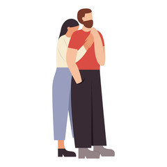 Young happy romantic couple hugging. Man and woman in love on a date. Flat vector illustration.