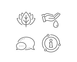 Moisturizing oil line icon. Chat bubble, info sign elements. Wash hands symbol. Skin care sign. Linear wash hands outline icon. Information bubble. Vector