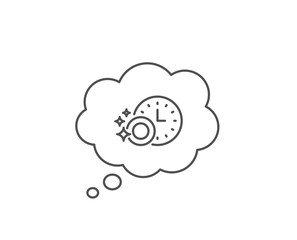 Cleaning dishes with Time line icon. Chat bubble design. Dishwasher sign. Clean tableware sign. Outline concept. Thin line dishwasher timer icon. Vector