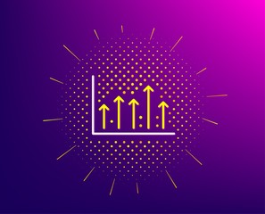 Growth chart line icon. Halftone pattern. Financial graph sign. Upper Arrows symbol. Business investment. Gradient background. Growth chart line icon. Yellow halftone pattern. Vector