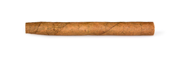 One tobacco cigarillo isolated on white background. Macro close up, high resolution.