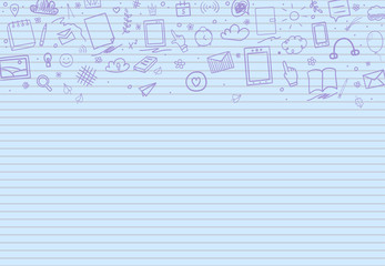 Abstract line pattern with school supplies. Graphic stripe paper background. Back to school. Hand drawn line backdrop. Education concept