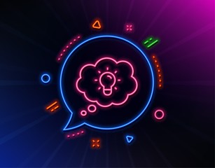 Energy line icon. Neon laser lights. Lightbulb sign. Electric power symbol. Glow laser speech bubble. Neon lights chat bubble. Banner badge with energy icon. Vector