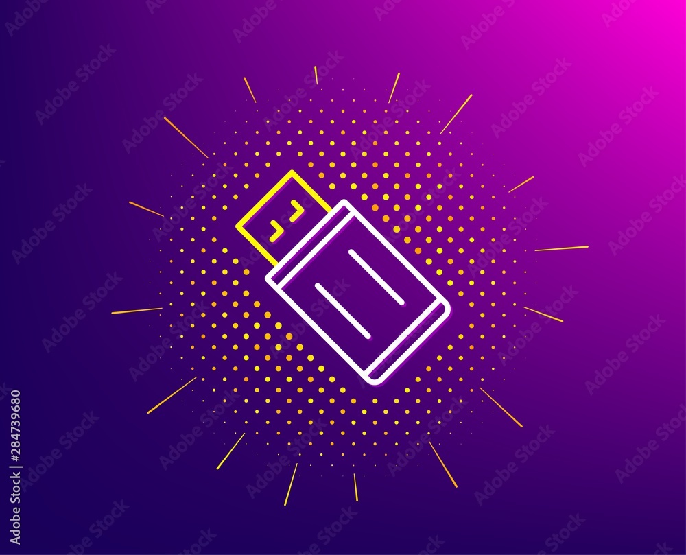 Poster usb flash drive line icon. halftone pattern. memory stick sign. portable data storage symbol. gradie
