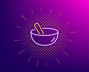 Cooking mix line icon. Halftone pattern. Bowl with spoon sign. Food preparation symbol. Gradient background. Cooking mix line icon. Yellow halftone pattern. Vector