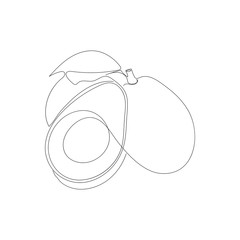 Continuous one line drawing. Vegetables three avocado. Vector illustration. Editable line. Minimal abstract art. Black linear art on white background