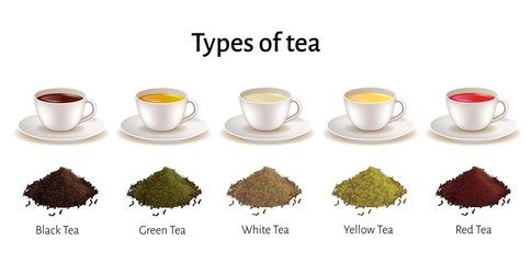 Types of Tea Set , Porcelain Cups with Beverage