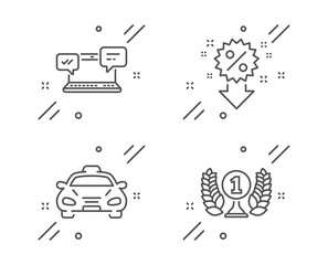 Discount, Taxi and Internet chat line icons set. Laureate award sign. Sale shopping, Public transportation, Online communication. Prize. Business set. Line discount outline icon. Vector