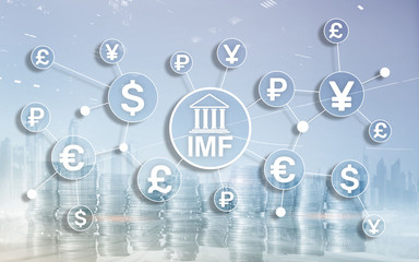 IMF International monetary fund global bank organisation. Business concept on blurred background.