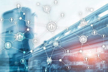 HR Human resources management peoples relation organisation structure virtual screen mixed media double exposure.