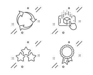 Augmented reality, Ranking stars and Recycle line icons set. Success sign. Phone simulation, Winner award, Recycling waste. Award reward. Business set. Line augmented reality outline icon. Vector