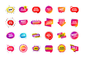 Sale banner badge. Special offer discount tags. Coupon shape templates design. Cyber monday sale discounts. Black friday shopping icons. Best ultimate offer badge. Super discount icons. Vector banners