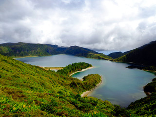 Naklejka na ściany i meble Landscape of Lagoa do Fogo, Fogo Lake, Sao Miguel island, Azores Islands, Portugal